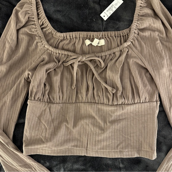 NWT Madewell ribbed square neck long sleeve top Small light umber - Picture 2 of 7